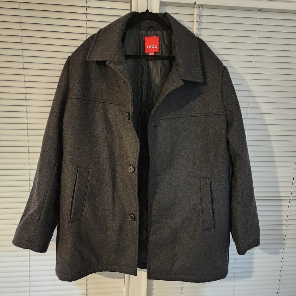 Izod Wool Blend VTG Dress Winter Coat Charcoal Grey Peacoat XXL Men's EXC.COND.